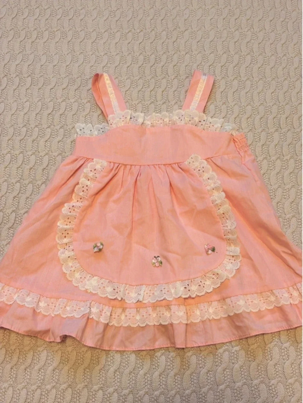 Vintage Toddlertime JCPenney Pink Apron Sundress 3T Lace Prairie Cottage Dress